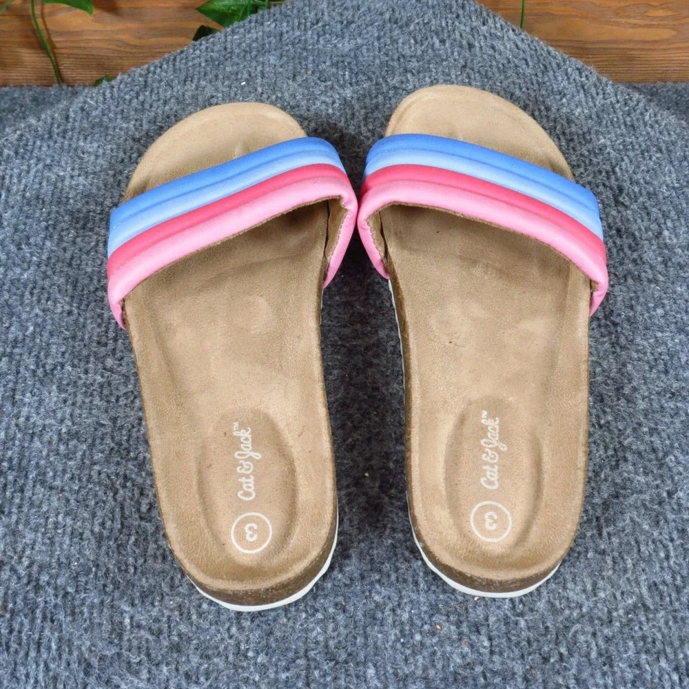 Cat & Jack Selma Girls Slide Sandals Size 3 Summer Beach Pool Pink Blue Multi